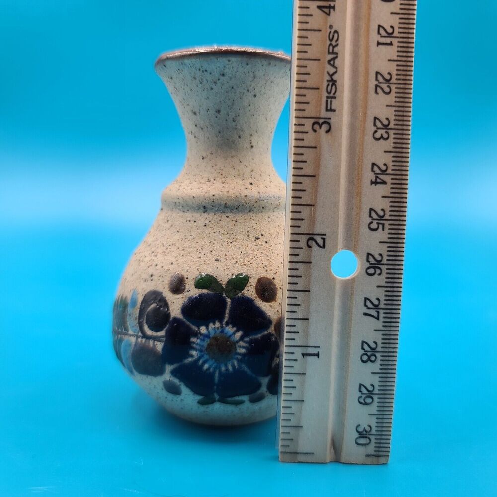 Art Pottery Tonala Mexico Floral Fern Mexican Folk Art Vase Signed Sandstone - Picture 8 of 8